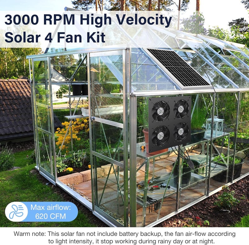 Fanspex Solar 4 Fan Kit, 25W Waterproofed Solar Powered Fans for Outdoor Chicken Coop, Greenhouse & Shed Intake or Exhaust Air - Image 5